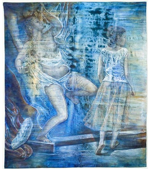 Ruth Weisberg, “Ravished,” 2011,
Oil and Mixed Media on Unstretched Canvas, 67 1/2 x 57 1/2 inches